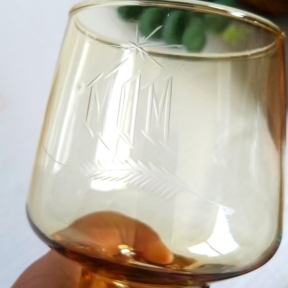 Retro Amber Starburst Feather Etched Mom and Dad  Glasses - Picture 3 of 8